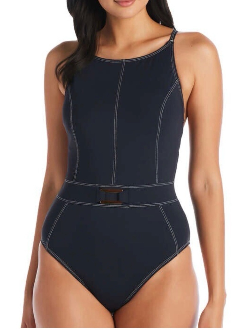 Bleu Rod Beattie Black One-Piece Swimsuit with White Stitching